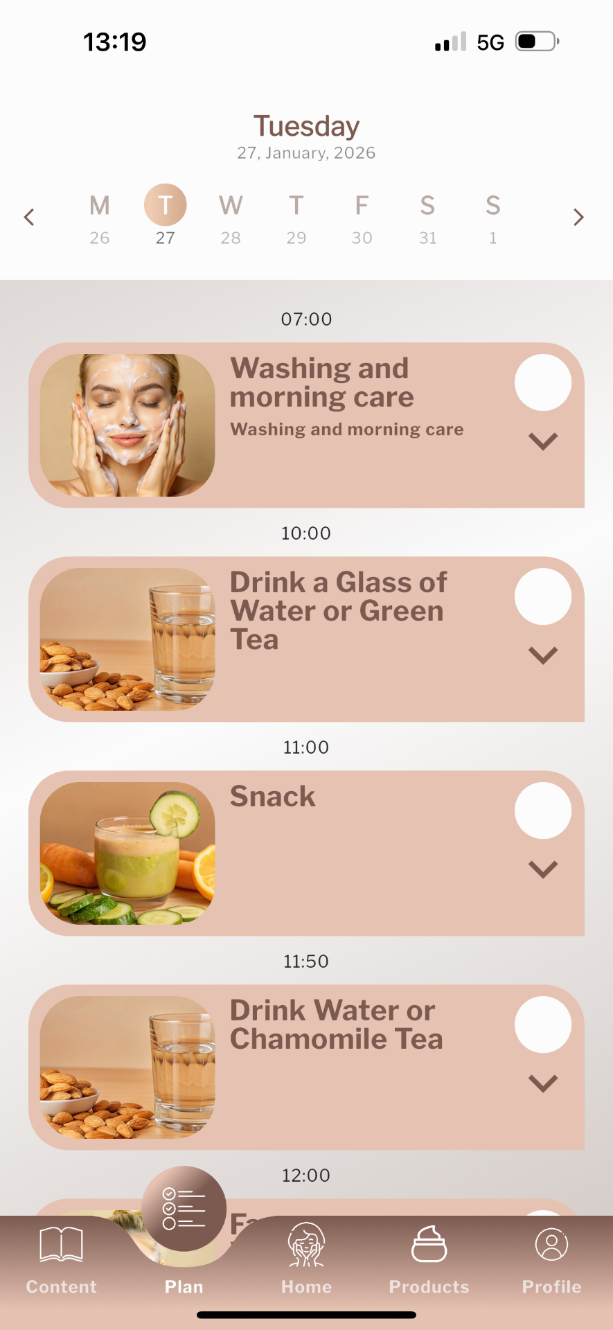 App screenshot - daily plan